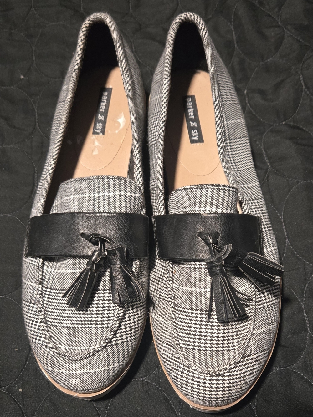 Plaid Tassel Loafers in Black and Gray